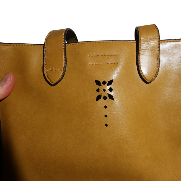 Emilie M VTG Leather Tote Mustard Yellow Western Cut-Out Sz M Western Structured - Picture 8 of 11